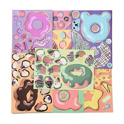 8Pcs Donut Cute PVC Adhesive Stickers Set, Mixed Color, 160x110.5x0.2mm(STIC-Q003-03)