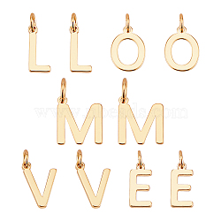 14Pcs 5 Style Brass Charms, with Jump Rings, Letter, Real 18K Gold Plated, Real 18K Gold Plated, 10~10.5x4.5~9x1mm, Hole: 2.5mm(KK-AR0003-64)