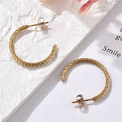 304 Stainless Steel Twist C-Shaped Stud Earrings, Ion Plating(IP), Real 18K Gold Plated, 25x2mm(EJEW-R017-03G-02)