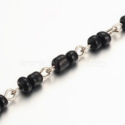 Handmade Glass Seed Beads Chains for Necklaces Bracelets Making, with Iron Eye Pin, Unwelded, Black, 39.3 inch(AJEW-JB00097-05)