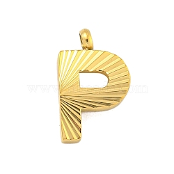 Ion Plating(IP) 304 Stainless Steel Charms, Handmade Engrave Figure, Full Polished, Golden, Letter P, 13x8.5x2mm, Hole: 1.8mm(STAS-G345-01G-P)