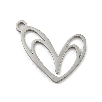 304 Stainless Steel Pendants, Laser Cut, Heart Charm, Stainless Steel Color, 17x22x1mm, Hole: 2.5mm