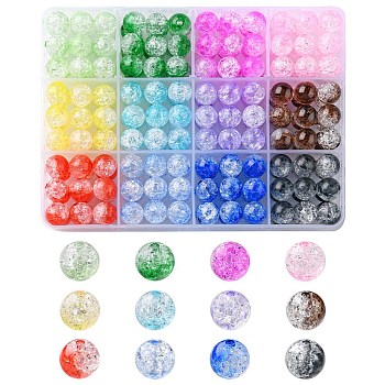 216Pcs 12 Colors Transparent Crackle Acrylic Beads, Round, Mixed Color, 10mm, Hole: 2mm, 18pcs/color