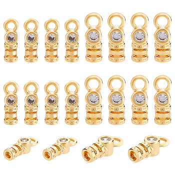 20Pcs 2 Styles Brass Cord Ends, End Caps with Clear Cubic Zirconia, Column, Real 18K Gold Plated, 10~11x3.5~4x3~3.5mm, Hole: 1.5~2mm, Inner Diameter: 1.5~5mm