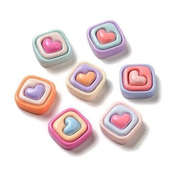 Valentine's Day Opaque Cartoon Resin Decoden Cabochons, Rhombus with Heart, Mixed Color, 15.5x16x6.5mm