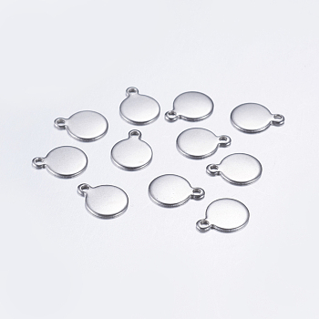 304 Stainless Steel Charms, Flat Round, Stamping Blank Tag, Stainless Steel Color, 11x8x0.8mm, Hole: 1.2mm