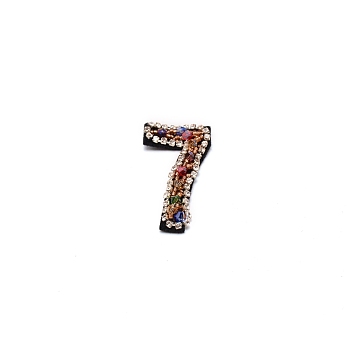 Number Colorful Rhinestone Patches, Sew on Appliques, Costume Accessories, for Clothes, Bag Pants, Shoes, Cellphone Case, Num.7, 50x28x6mm
