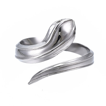 304 Stainless Steel Snake Wrap Open Cuff Ring for Women, Stainless Steel Color, US Size 7(17.3mm)