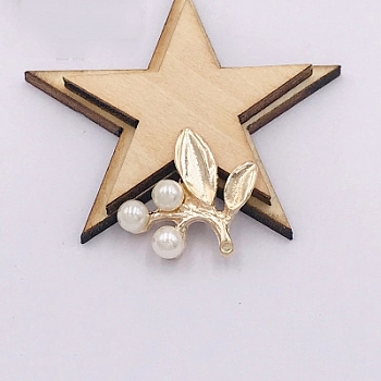 Alloy Decorate, with ABS Beads, Garment Accessories, Cadmium Free & Lead Free, Branch, Light Gold, White, 19x18mm