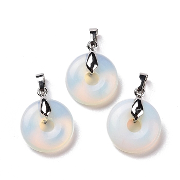 Opalite Pendants, with Platinum Tone Brass Findings, Cadmium Free & Lead Free, Donut/Pi Disc, 24~25x20x8.5mm, Hole: 8x5mm