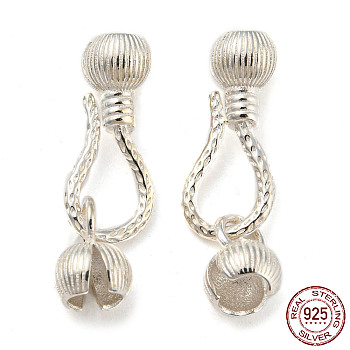 925 Sterling Silver S-Hook Clasps, with Bead Tip, Silver, 21x6.5x5.5mm