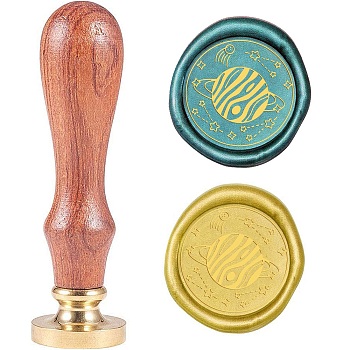 Wax Seal Stamp Set, Sealing Wax Stamp Solid Brass Head,  Wood Handle Retro Brass Stamp Kit Removable, for Envelopes Invitations, Gift Card, Planet Pattern, 83x22mm