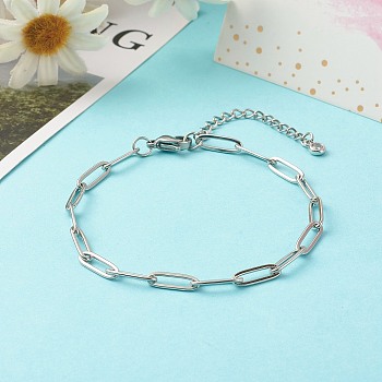 Tarnish Resistant 304 Stainless Steel Paperclip Chains Bracelet, Stainless Steel Color, 7-1/4~7-1/2 inch(18.5~19cm)