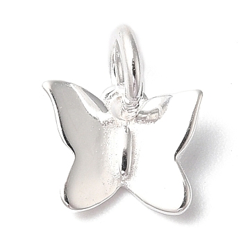 925 Sterling Silver Charms, with Jump Rings, Silver Color Plated, Butterfly, 7x6x1mm, Hole: 2mm