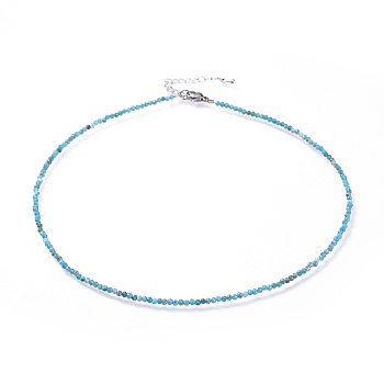 Natural Apatite Beaded Necklaces, with 304 Stainless Steel Lobster Claw Clasps and Brass Extender Chains, Faceted, 15.8 inch(40.2cm)
