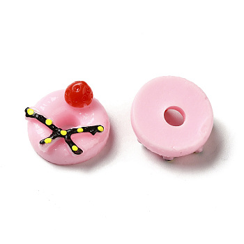 Opaque Resin Imitation Food Decoden Cabochons, Donut, Pink, 19~20x8~10.5mm