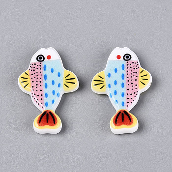 Printed Opaque Resin Beads, Fish, Colorful, 22.5~23x34x5mm, Hole: 1.4~1.5mm