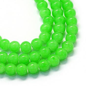 Baking Painted Imitation Jade Glass Round Bead Strands, Lime Green, 8.5~9mm, Hole: 1.5mm, about 105pcs/strand, 31.8 inch