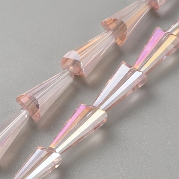 Transparent Glass Beads Strands, Cone, Misty Rose, 14.5x8x7mm, Hole: 1.6mm, about 48pcs/strand, 26.57''(67.5cm)