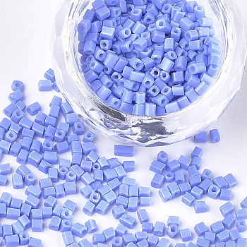 Baking Paint Glass Beads, Cube, Cornflower Blue, 2~6x2x2mm, Hole: 0.8mm, about 30000pcs/bag