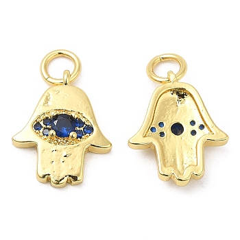 Brass Micro Pave Cubic Zirconia Pendants, Hamsa Hand, Real 18K Gold Plated, 15x12x3mm, Hole: 3mm