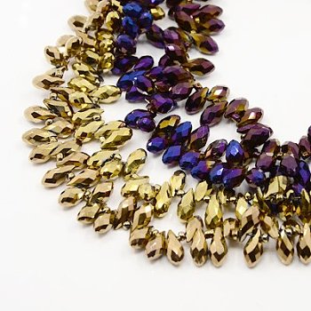 Electroplate Glass Beads Strands, Top Drilled Beads, Faceted, Teardrop, Mixed Color, 13x6mm