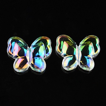 UV Plating Transparent Acrylic Beads, Iridescent, Butterfly, Butterfly, 19x23x6mm, Hole: 1.8mm