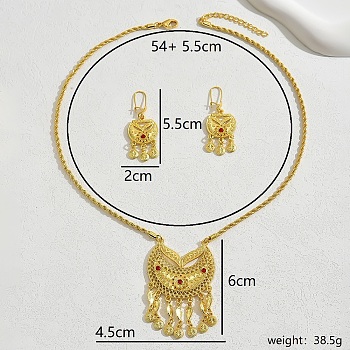 Ethnic Style Zinc Alloy  Tassel Jewelry Sets for Women, Chandelier Earrings & Pendant Necklaces, Golden, Necklaces: 540mm, Earrings: 55mm