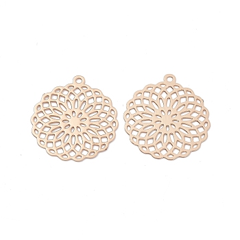 Brass Filigree Pendants, Etched Metal Embellishments, Long-Lasting Plated, Flower of Life, Light Gold, 25x22.5x0.3mm, Hole: 1.5mm