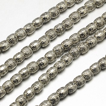 Tibetan Style Barrel Alloy Bead Strands, Lead Free & Cadmium Free, Antique Silver, 6x6mm, Hole: 2mm, about 34pcs/strand, 8 inch