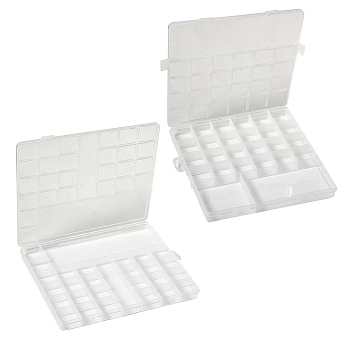 2Pcs 2 Style Transparent Plastic Bead Containers, with 28 & 26 Compartments, for DIY Art Craft, Bead Storage, Rectangle, White, 20x19~22.5x1.9~2.2cm, 1pcs/style