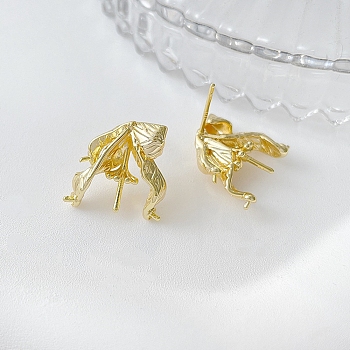 Flower of Life Brass Stud Earrings Findings, for Half Drilled Beads, Golden, 16x16mm