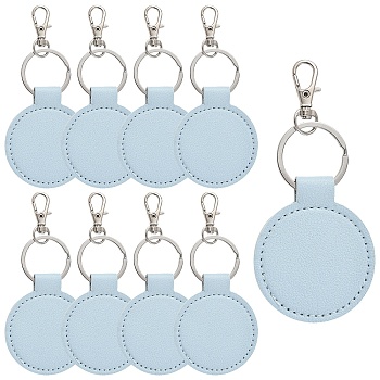 10Pcs PU Leather Keychains, Round, with Alloy Swivel Clasps, Light Sky Blue, 110mm