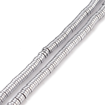 Electroplated Non-magnetic Synthetic Hematite Beads Strands, Heishi Beads, Disc/Flat Round, Platinum Plated, 4x1mm, Hole: 0.7mm, about 395pcs/Strand, 15.75 inch(40cm)