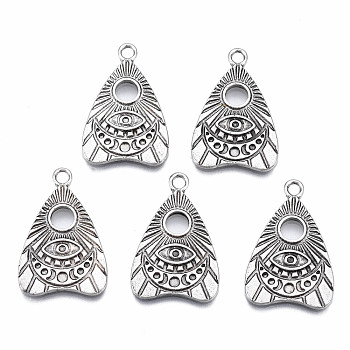 Tibetan Style Alloy Pendants, Cadmium Free & Nickel Free & Lead Free, Talking Board Planchette Charm with All Seeing Eye, Thailand Sterling Silver Plated, 24.5x16x2mm, Hole: 2mm
