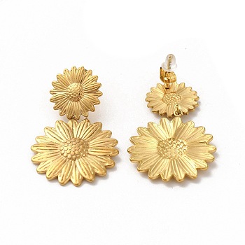 304 Stainlee Steel Studs Earring, Sunflower, Real 18K Gold Plated, 40x24mm