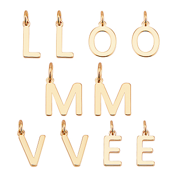 ARRICRAFT 14Pcs 5 Style Brass Charms, with Jump Rings, Letter, Real 18K Gold Plated, Real 18K Gold Plated, 10~10.5x4.5~9x1mm, Hole: 2.5mm