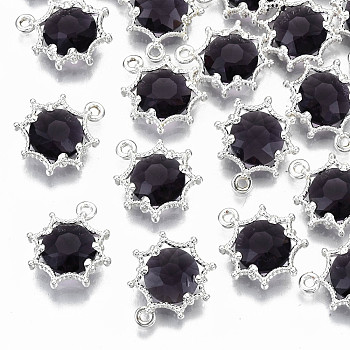 Faceted Glass Pendants, with Eco-Friendly Alloy Findings, Cadmium Free & Nickel Free & Lead Free, Faceted, Flower, Silver, Indigo, 15x13x4mm, Hole: 1.6mm