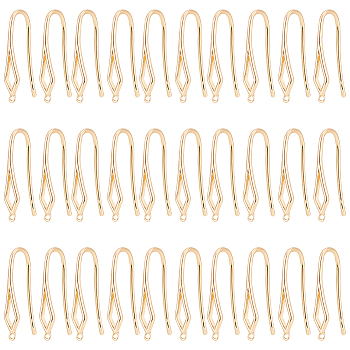 30Pcs Brass Earring Hooks, Earring Wire with Loops, Hollow Rhombus, Real 18K Gold Plated, 20 Gauge, 24.5x5mm, Hole: 1mm, Pin: 0.8mm