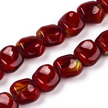Handmade Milleflori Glass Beads Strands, Square, Dark Red, 10.5x11.5~12x7mm, Hole: 1mm, about 50pcs/strand, 20.63''(52.4cm)