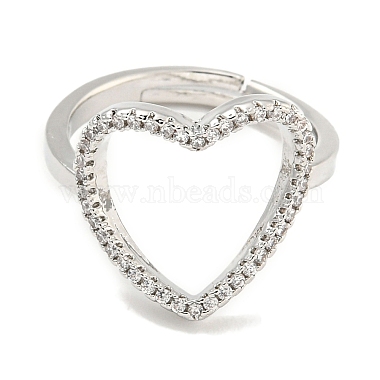 Heart Rack Plating Brass Micro Pave Cubic Zirconia Heart Adjustable Rings for Women(RJEW-F162-12P)-2