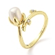 Flower Natural Pearl Cuff Ring with Rhinestone(RJEW-H220-14G)-1