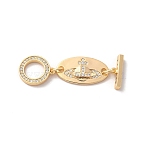 Brass Micro Pave Clear Cubic Zirconia Toggle Clasps, Cadmium Free & Nickel Free & Lead Free, Oval, Real 18K Gold Plated, Link: 19.5x10.5x2mm, Hole: 2mm; Bar: 13.5x4x2.8mm, Hole: 1mm; Ring: 13.5x11.5x2mm, Hole: 0.9mm(KK-M243-11G)
