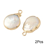 2Pcs Baroque Natural Keshi Pearl Pendants, Teardrop Charms, with Brass Loops, White, Light Gold, 17~21x12~13x4~5mm, Hole: 1.6~1.8mm(PEAR-YW0001-15)