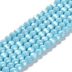 Electroplate Opaque Glass Beads Strands, Faceted(32 Facets), Pearl Luster Plated, Round, Light Sky Blue, 6mm, Hole: 1mm, about 98~100pcs/strand, 20.39~20.59 inch(51.8~52.3cm)(X-EGLA-A035-P6mm-A08)