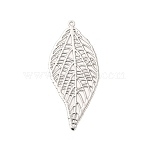 Rack Plating Brass Filigree Big Pendants, Long-Lasting Plated, Leaf Charms, Cadmium Free & Nickel Free & Lead Free, Platinum, 42x19x0.3mm, Hole: 1.2mm(KKC-K001-04P)