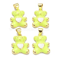 Brass Enamel Pendants, Real 18K Gold Plated, Long-Lasting Plated, Bear with Heart, Champagne Yellow, 18x13.5x4mm, Hole: 5x3.5mm(KK-A153-06G-F)