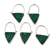 Synthetic Malachite Triangle Dangle Hoop Earrings, Brass Drop Earrings for Women, Light Gold, 43~45x23~26x3.5mm, Pin: 0.8mm(G-S359-363E)