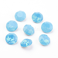 Pointed Back & Back Plated K9 Glass Rhinestone Cabochons, Grade A, Faceted, Flat Round, Caribbean Blue Opal, 8x4.5mm(RGLA-J012-8mm-394)