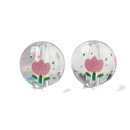 Transparent Printed Acrylic Beads, Round with Flower, Clear, 11.5mm, Hole: 2mm(OACR-H124-06B)